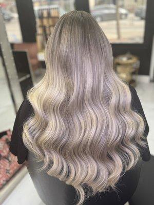 Balayage with tape in extensions book now at 323-926-3128