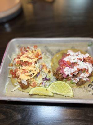 Fish and chicharro tacos