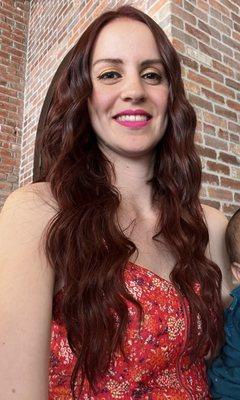 20" Bellami Hair Pro sew in hair extensions, full custom color match haircut & style by Jules! I love my fiery red locks!