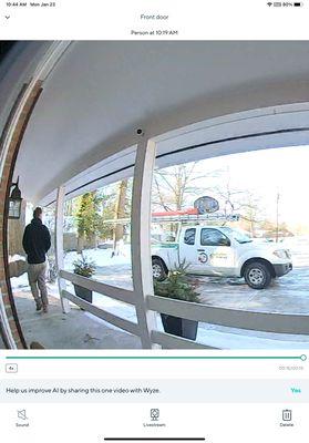 Tech looking at his ladder hitting the rim