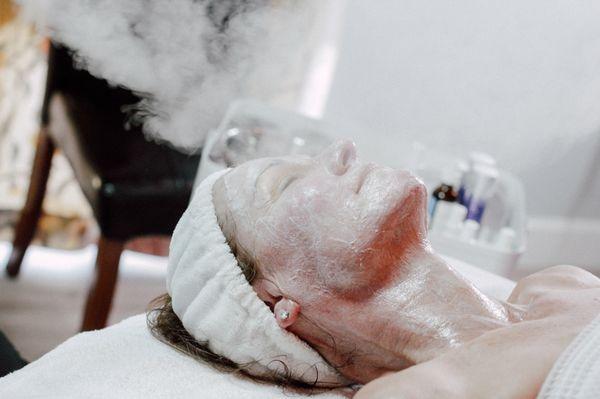 Steam, during a hydrating facial.