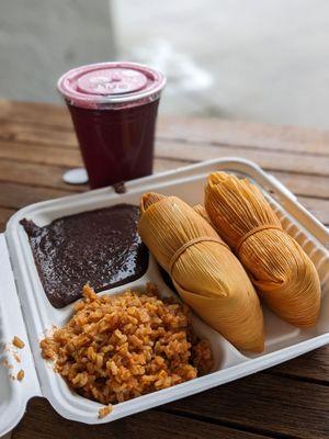 2 tamale plate and Jamaica juice