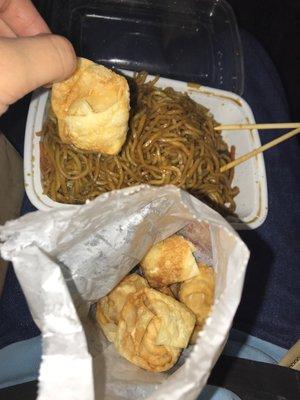 Vegetable Lo Mein and Fried Crab Rangoon