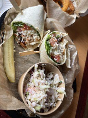 Ringed neck duck wrap - not duck, but breaded chicken w/bacon, mozzarella, lettuce, tomato, and ranch. Excellent.