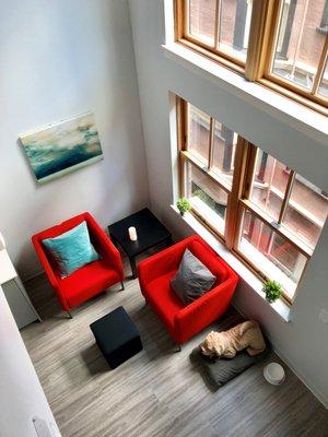 Living room flooded with natural light from the expansive windows