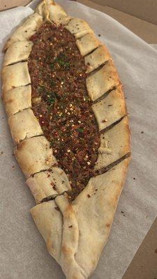 Kiymali pide (I added more red pepper flakes)