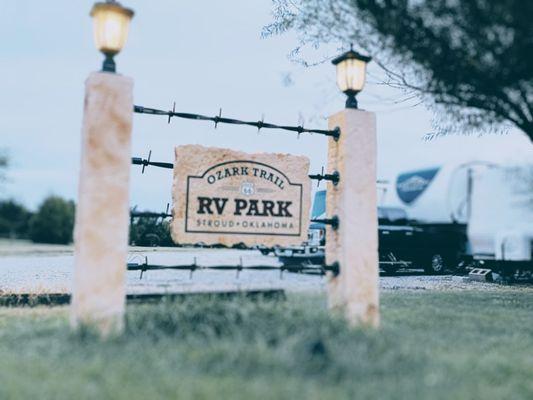 Ozark Trail RV Park rock sign Route 66 Stroud Ok