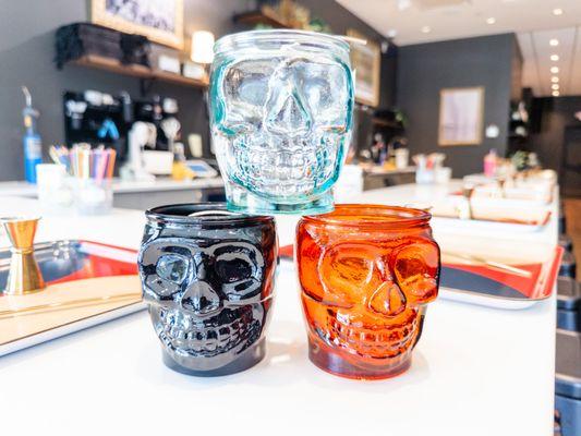 Skull candle jars are back for a limited time! Blend custom spooky-season scent. Walk-ins welcome; book parties too.