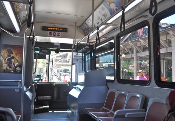Inside one of the Disney buses
