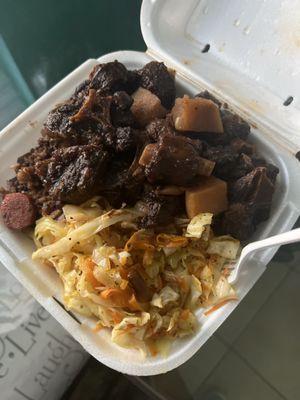 Large tray Oxtails with rice and peas with cabbage