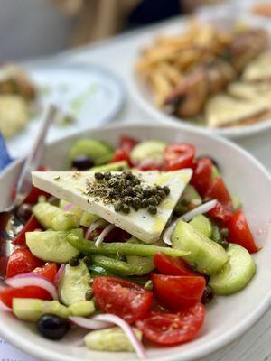 Greek salad. Perfectly balanced vinegar to oil ratio.