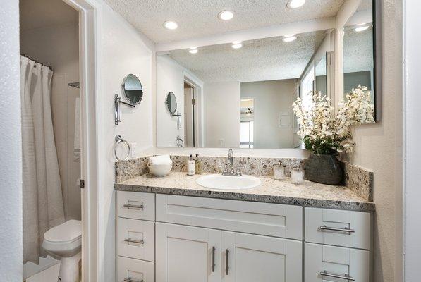 Vanity with new cabinets and quartz counters