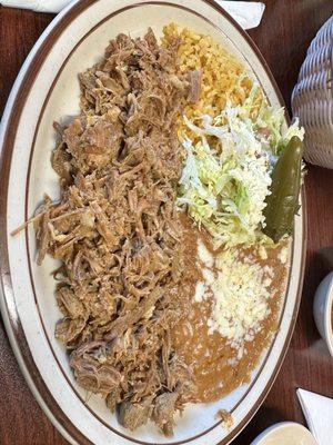 Carnitas with rice and beans