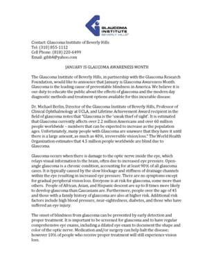 Greetings from the Glaucoma Institute of Beverly Hills! January is Glaucoma Awareness Month!