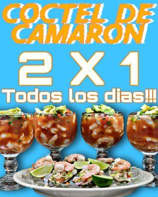 2x1 cocteles de camaron todos los días