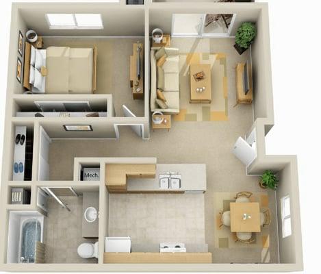 1x1 Furnished Layout