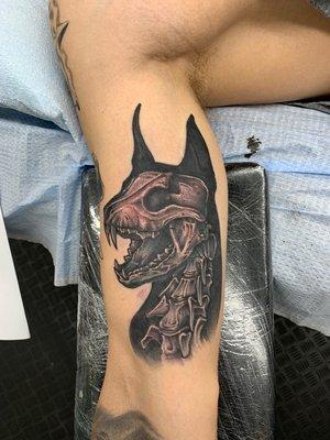 Cool black and grey cat skeleton Bastet by artist Skott Kautman