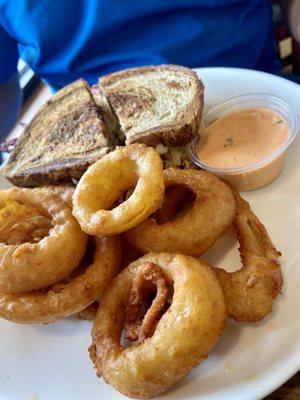 Reuben with Onion Rings