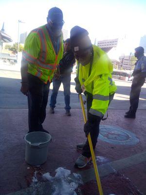 Bus workers clean up people