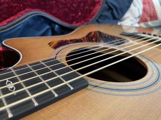 Guitar sound hole with strings