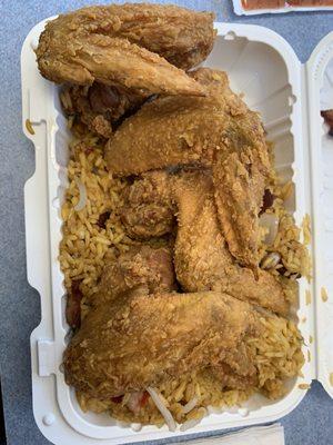 Chicken wings with pork fried rice