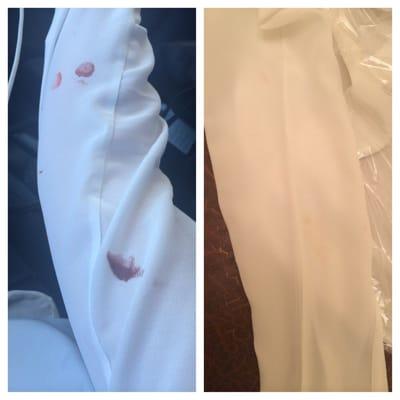 Lipstick be gone! Maybe not like new, but pretty damn close. Not bad for a white, silk, shirt attacked by lipstick!