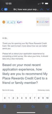 Email showing I was approved for the credit card.