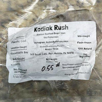 Package of pacific cod filet