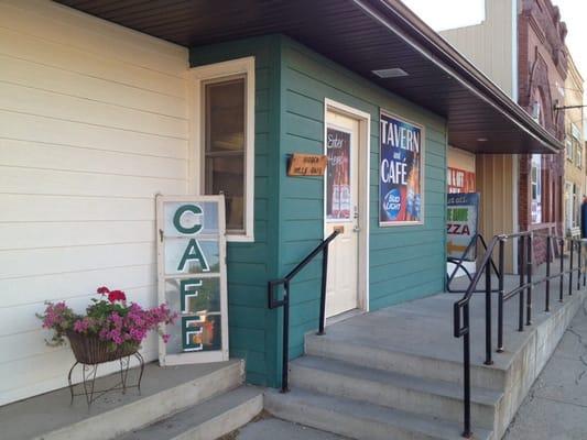 Outside of the cafe.