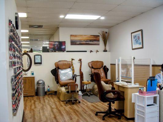 We have two massage chairs for our spa pedicures