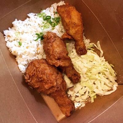 Fried chicken box with garlic fried rice and coleslaw