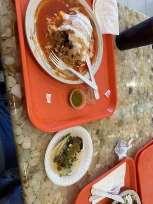 Burrito mojado de Al pastor and taco de asada