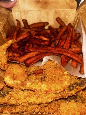 Fish and sweet potato fries