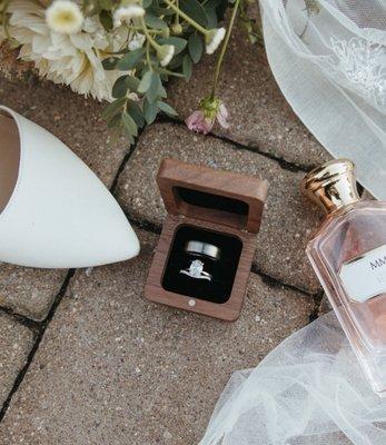 1 engagement ring, 2 wedding bands.