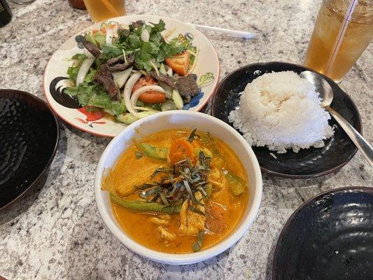 Chicken Panang Curry, Yum Nuah Salad