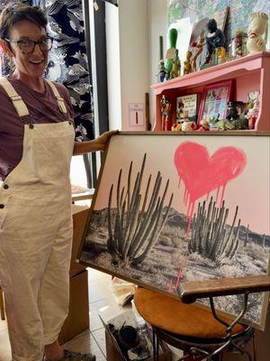 The owner and one of her artworks!