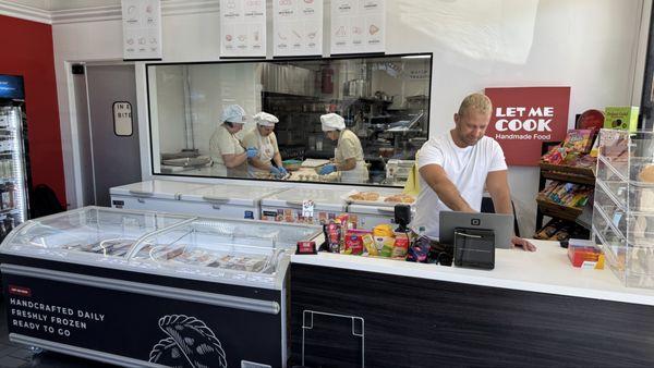 LetMeCook store in Sherman Oaks - freezers stocked with 120+ handmade frozen meals: dumplings, blini, cutlets & soups.