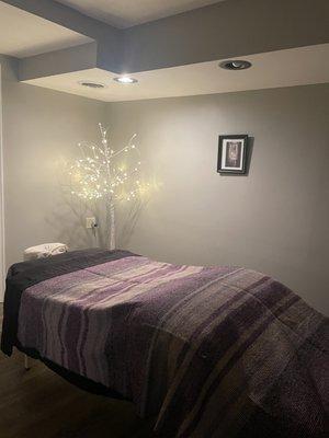 Massage therapy room set up for a massage