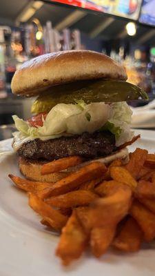 Cheeseburger with Cajun Sweet Potato Fries