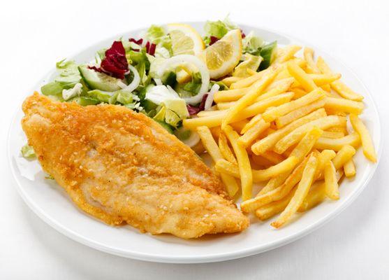 delicious deep fried tilapia with crispy fries made to order