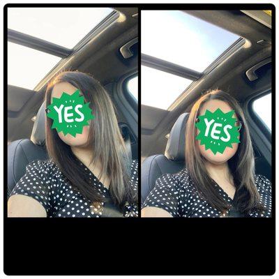 My hair after an amazing haircut with Elaine. Beautiful long face framing layers with beautiful shine to it. Loved my cut!!