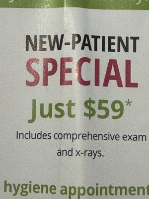 text of new-patient special