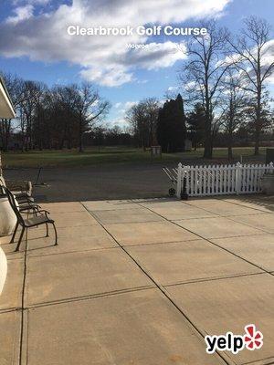 Looking down 1st hole from patio of pro shop