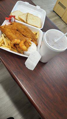 2 fish 2 shrimp fries tea bread combo