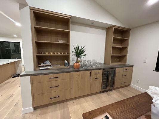 Bar area storage custom cabinets.