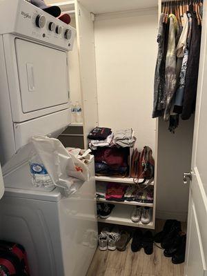 Where they placed the non working washer and dryer, thus leaving no room for clothes. We're using boxes for drawers