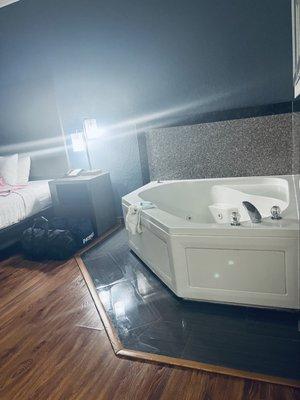 First night . King suite with hot tub or jacuzzi whatever y'all call it.