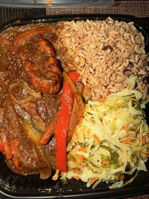 Jerk Salmon w/ Rice & Peas & Mixed Stir Fry