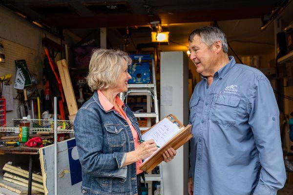 Mike and Debi Short checking on the day's jobs.