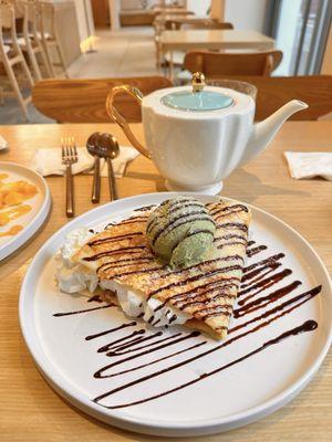 Crepe with Strawberry Mango Nutella and Matcha Green Tea Ice Cream